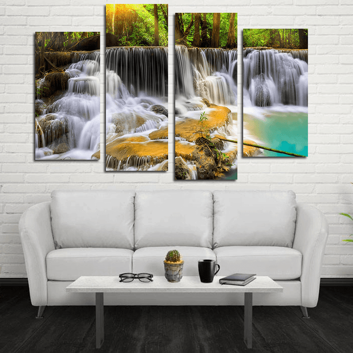 Miico Hand Painted Four Combination Decorative Paintings Ancient Small Waterfall Wall Art for Home Decoration - MRSLM