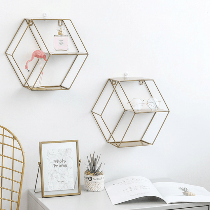 Geometric Metal Iron Storage Wall Shelf Rack Display Organization Home Decor - MRSLM