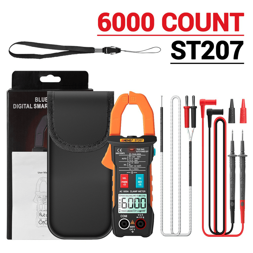 ANENG ST207 Digital Bluetooth Multimeter Clamp Meter 6000 Counts True RMS DC/AC Voltage Tester AC Current Hz Capacitance Ohm - MRSLM