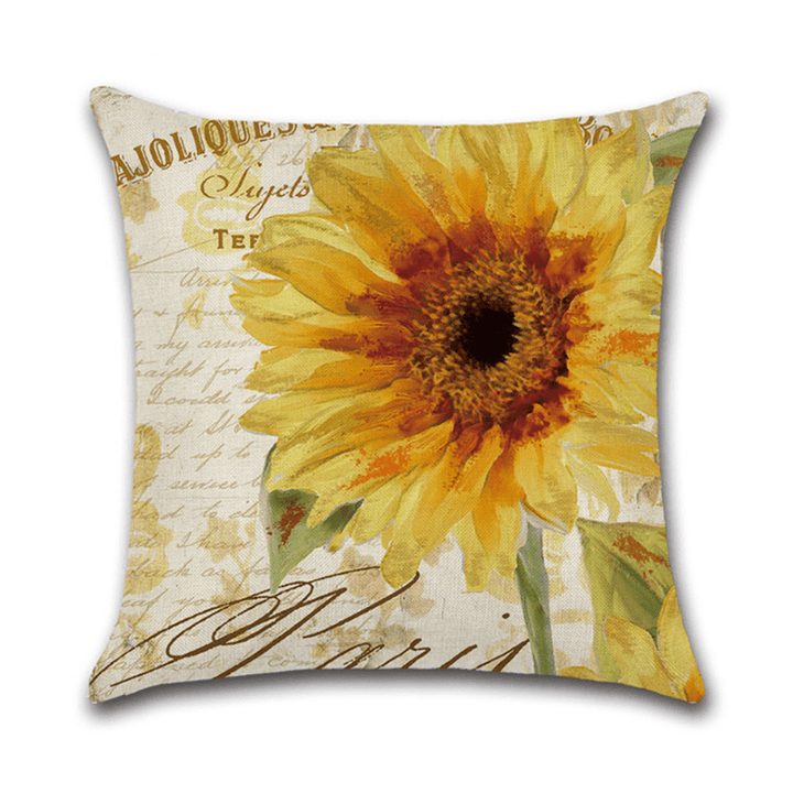 18 X 18 Inches Sunflower Throw Pillow Case Green Cushion Cover Cotton Linen Decorative Pillows Covers - MRSLM