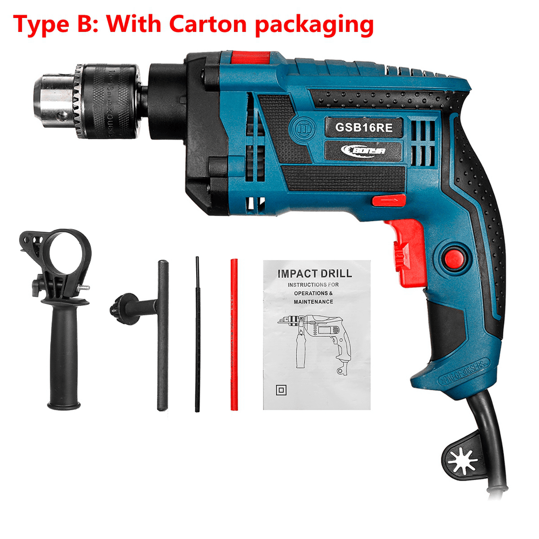 220V 1200W Electric Impact Hand Drill Bit Set Variable Speed Adjustable Woodworking Drill Power Tool - MRSLM