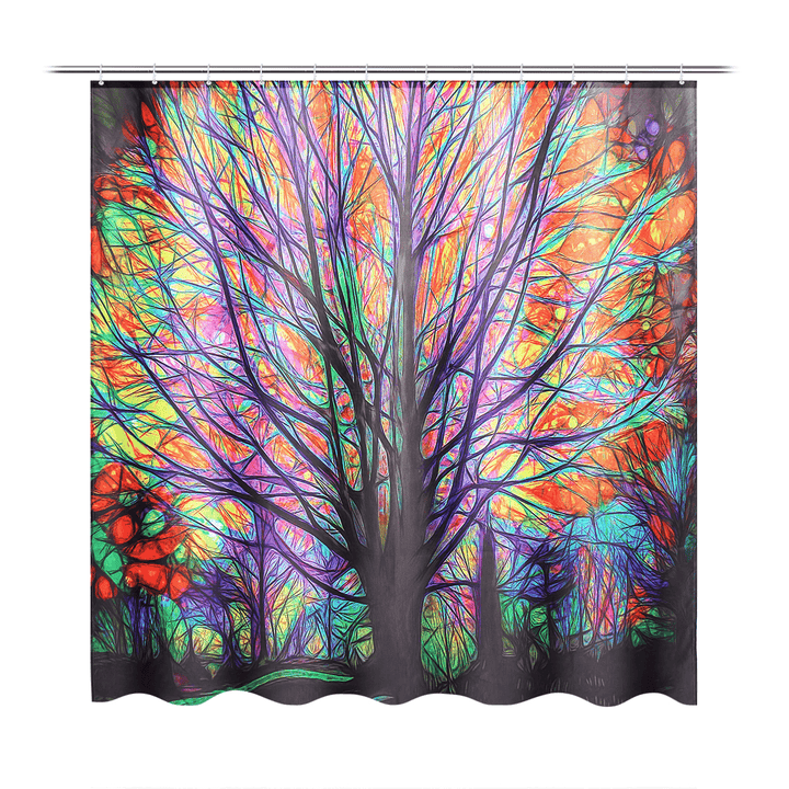 180X180Cm Colorful Tree Leaves Waterproof Bathroom Shower Curtain W/ 12 Hooks - MRSLM