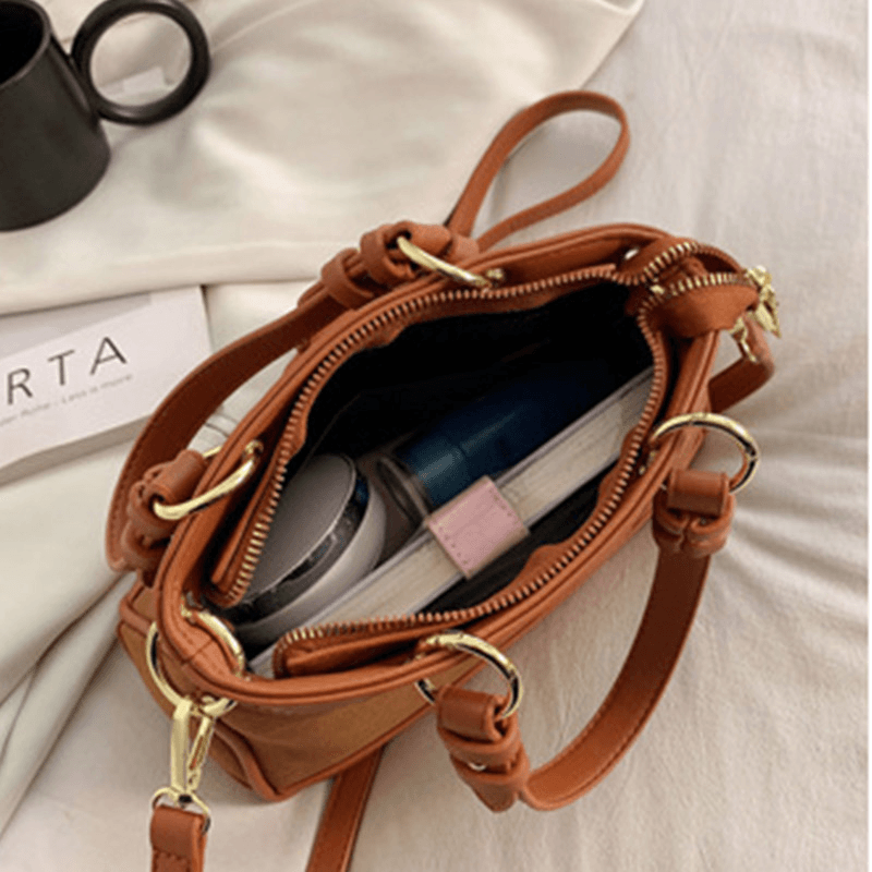 Women Frosted Large Capacity Handbag Tote Vintage PU Leather Suede Patchwork Crossbody Bag Shoulder Bag - MRSLM