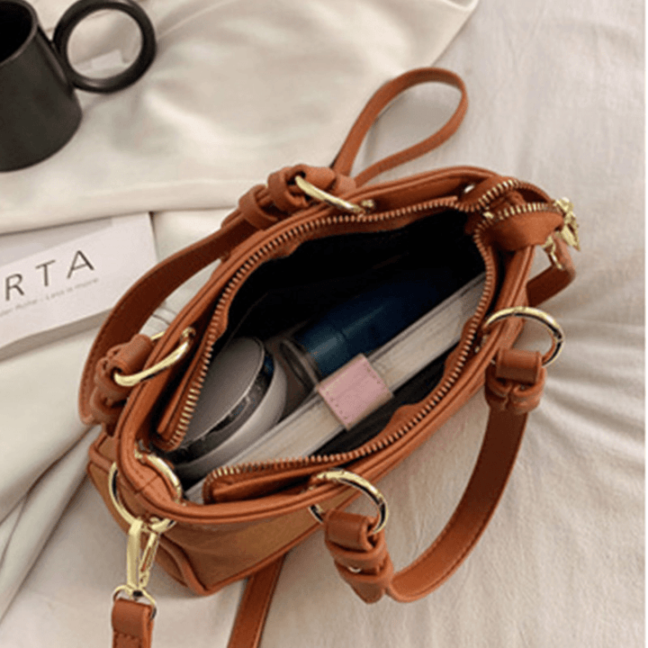 Women Frosted Large Capacity Handbag Tote Vintage PU Leather Suede Patchwork Crossbody Bag Shoulder Bag - MRSLM