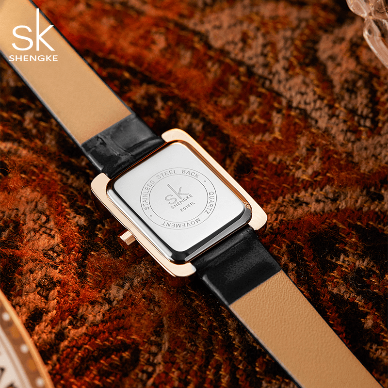 Shengke K0151 Rhinestone Decoration Rectangular Dial PU Leather/ Steel Mesh Strap 3ATM Women Quartz Watch - MRSLM