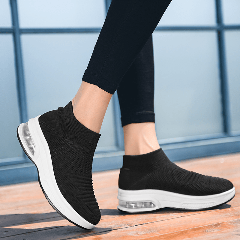 Women Mesh Breathable Elastic Band Rocker Sole Cushioned Shoes - MRSLM