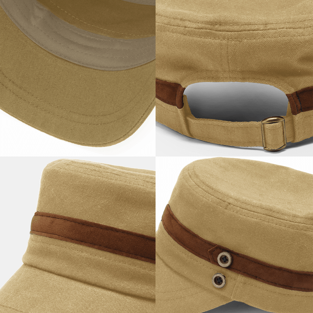 Collrown Men Rivet Flat Hat Decorative Belt Patchwork Adjustable Casual Military Cap Peaked Cap Newsboy Cap - MRSLM