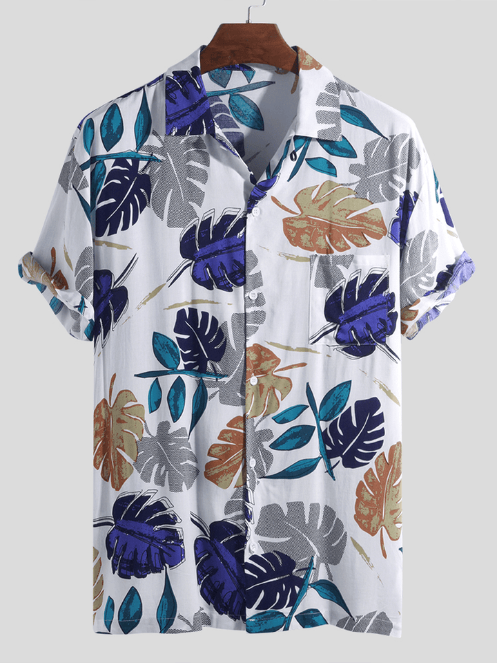 Charmkpr Men Tropical Plants Printed Hawaiian Beach Shirts - MRSLM