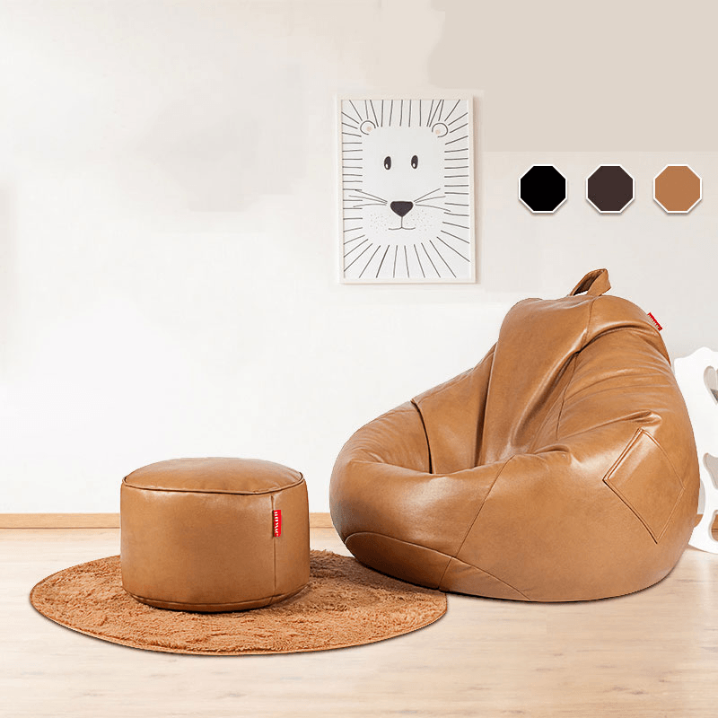 PU Leather Bean Bag Cover Lazy Sofa Couch Bean Bag High-End Version 3 Color Handle Easy to Move - MRSLM