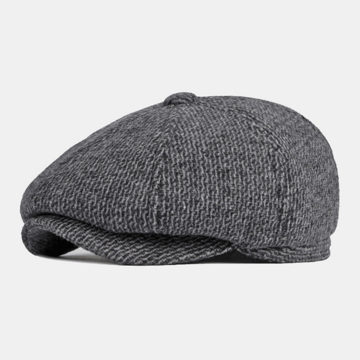 Men British Retro Ear Protection Woolen Octagonal Hat Middle-Aged and Elderly Winter Warm Cool Protection Newsboy Hat - MRSLM