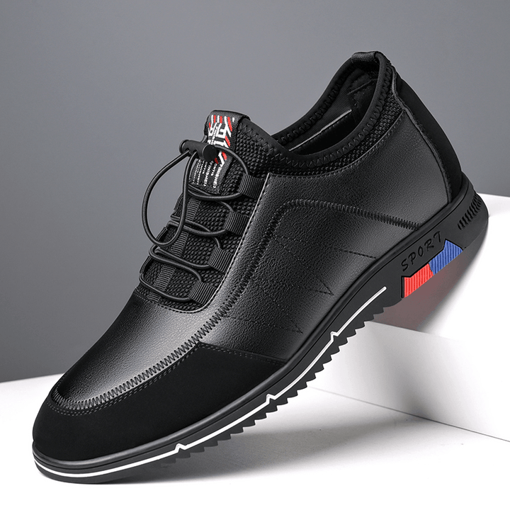 Men Microfiber Leather Breathable Soft Bottom Non Slip Elastic Laces Casual Business Shoes - MRSLM