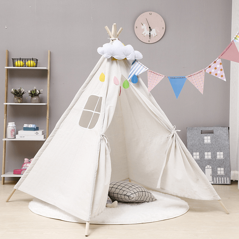 Indian Portable Children Tents Cotton Canvas Baby Game Beach Teepees Kids Play House Triangle Room Decoration - MRSLM