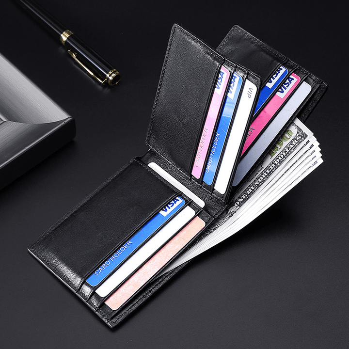 Men Genuine Leather RFID Anti-Theft Brush Multi-Card Slot Card Holder Coin Purse Money Clip Cowhide Wallet - MRSLM