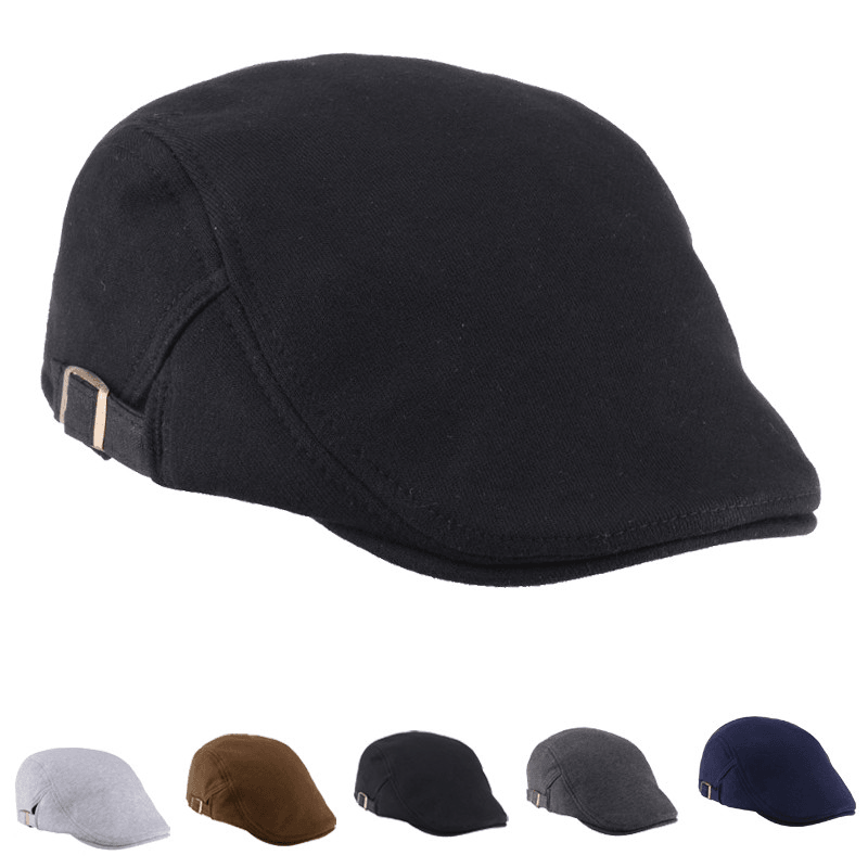 Unisex Cotton Blend Beret Hat Paper Boy Duckbill Golf Flat Buckle Cabbie Cap for Men Women - MRSLM