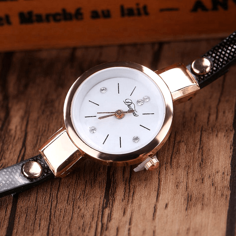 DUOYA XR1297 Fashion Casual Ladies Diamand PU Leather Strap Women Bracelet Watch Quartz Watch - MRSLM