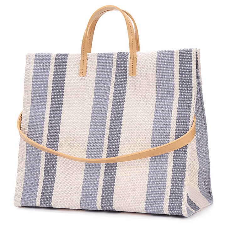 Women Canvas Stitching Color Tote Handbag - MRSLM