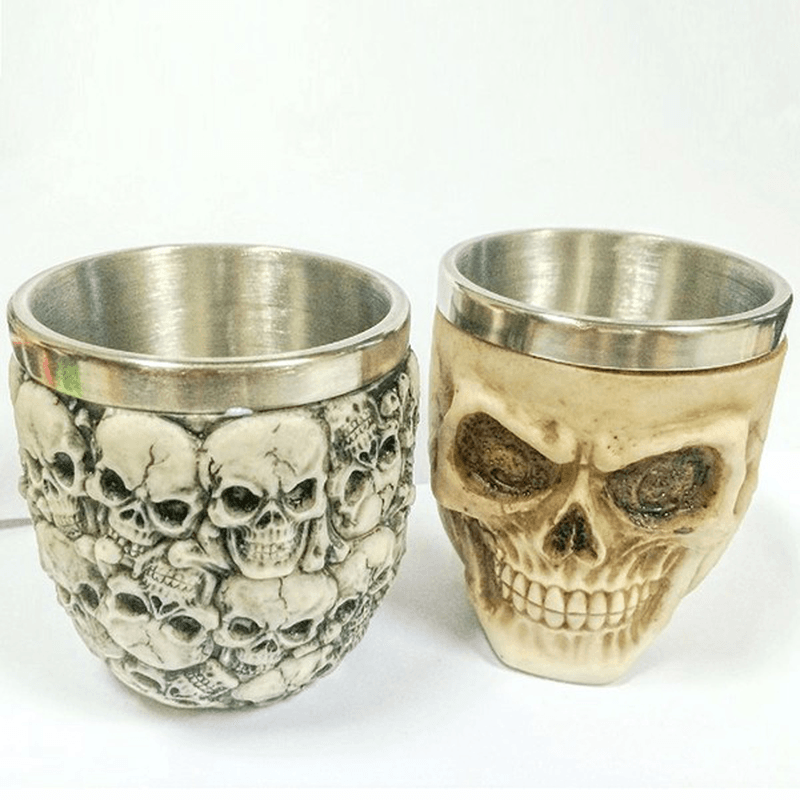 Retro 3D Stainless Steel Skull Cup Novelty Skull Head Vodka Mug Coffee Drinking Cup Drinkware - MRSLM