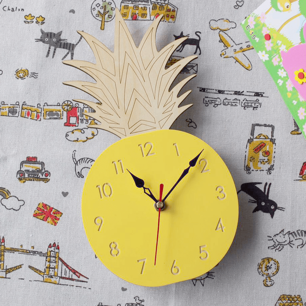 Creative Fruit Pineapple Wall Clock Acrylic Wood Clock for Livingroom Children Bedroom Cartoon Decorative - MRSLM