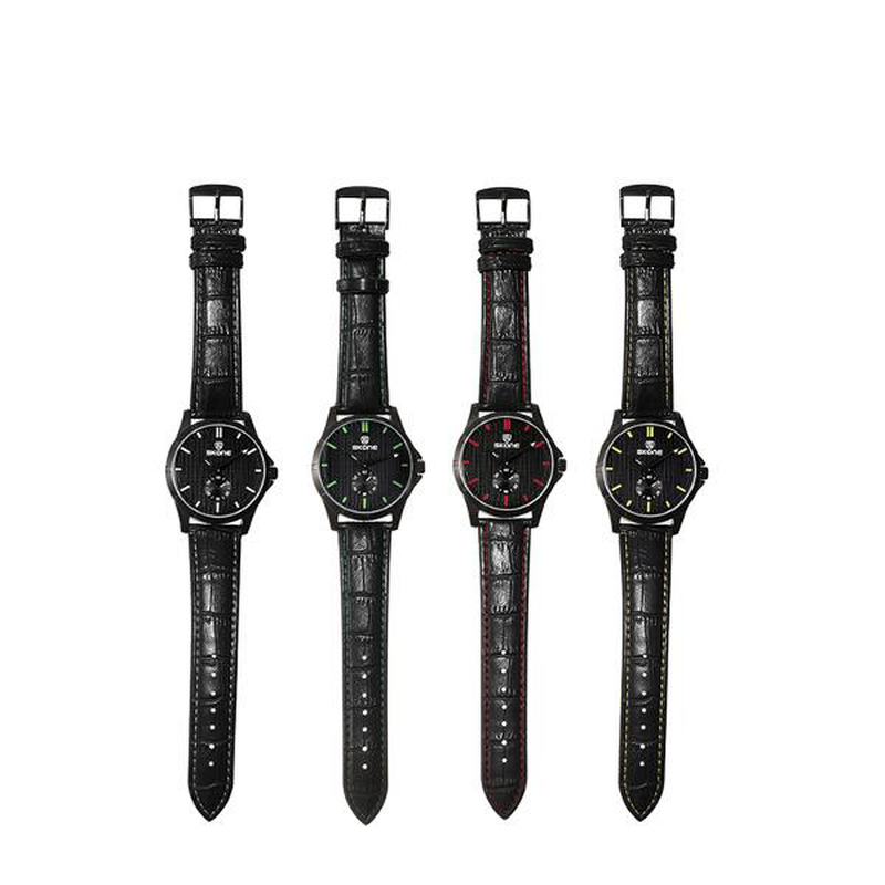 SKONE 3830 Fashion Business Man Wrist Watch Casual PU Strap Quartz Watch - MRSLM