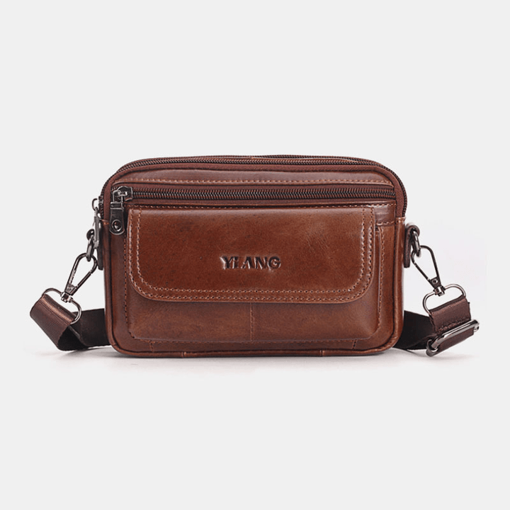 Men Genuine Leather Multifunctional Crossbody Bag Waist Bag Belt Bag - MRSLM