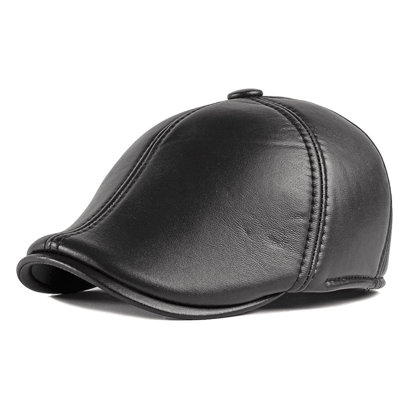 Unisex Ear Protection Warm Forward Cap British Vintage Leather Duckbill Beret Caps - MRSLM