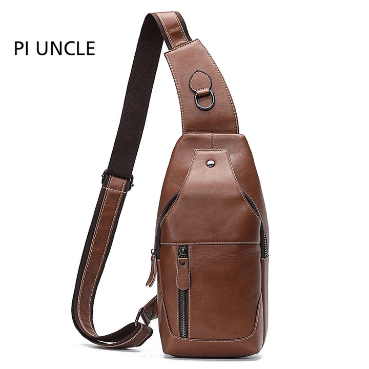 Men Genuine Leather Anti-Theft Crossbody Bag Chest Bag - MRSLM