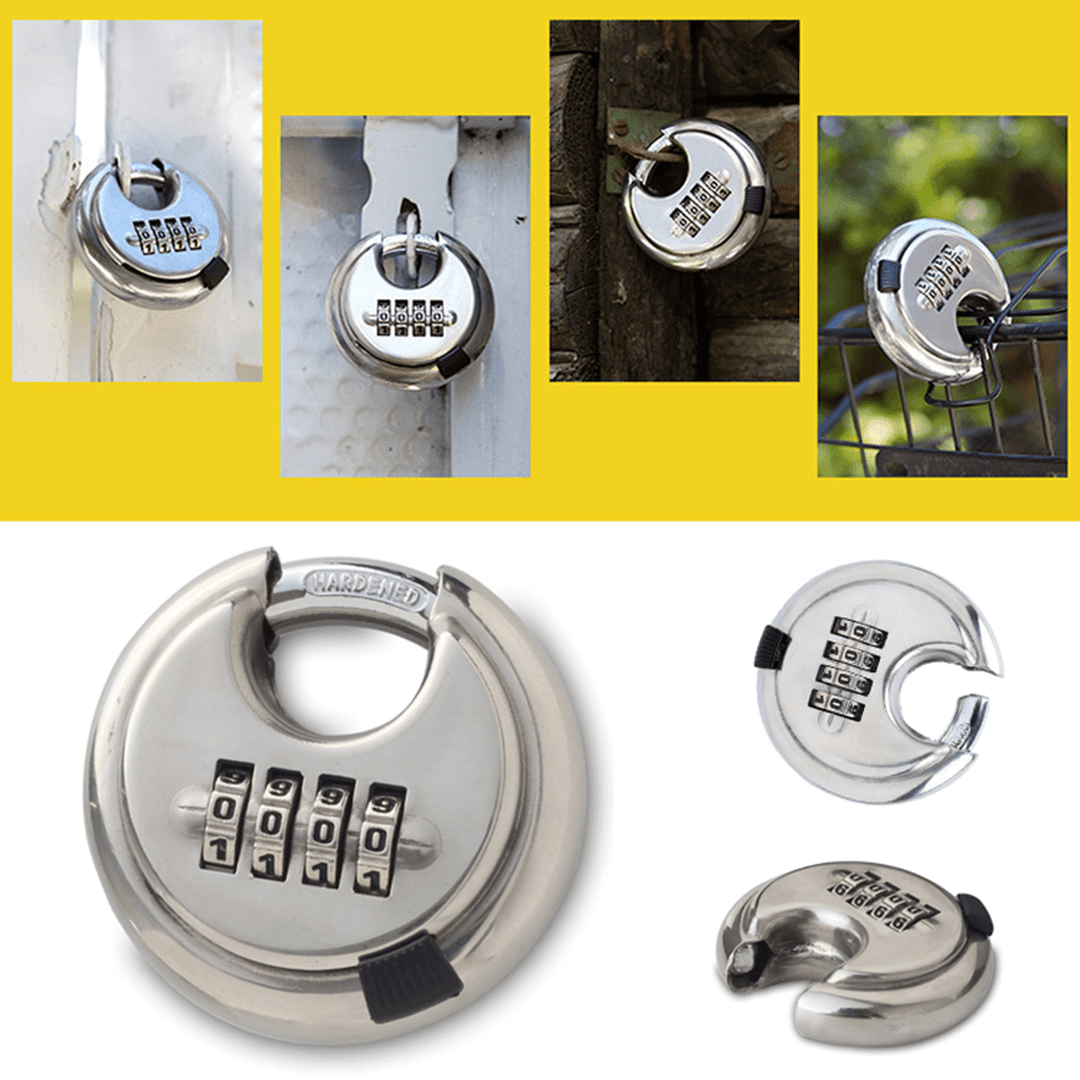 Security 4 Digit Combination Disc Padlock Steel Alloy Heavy Duty Hardened Door Lock - MRSLM