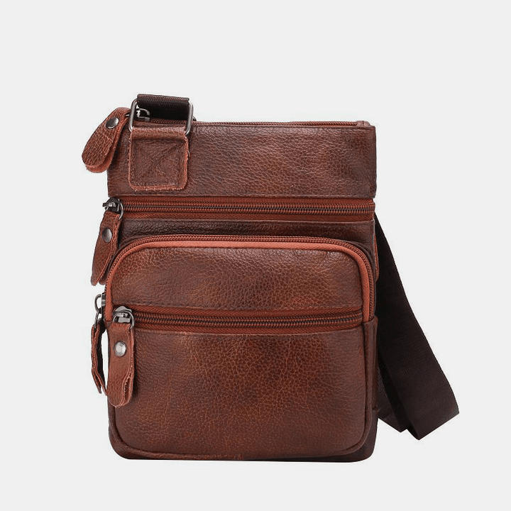 Men Genuine Leather Large Capacity Waterproof Wear-Resistant Crossbody Bag - MRSLM