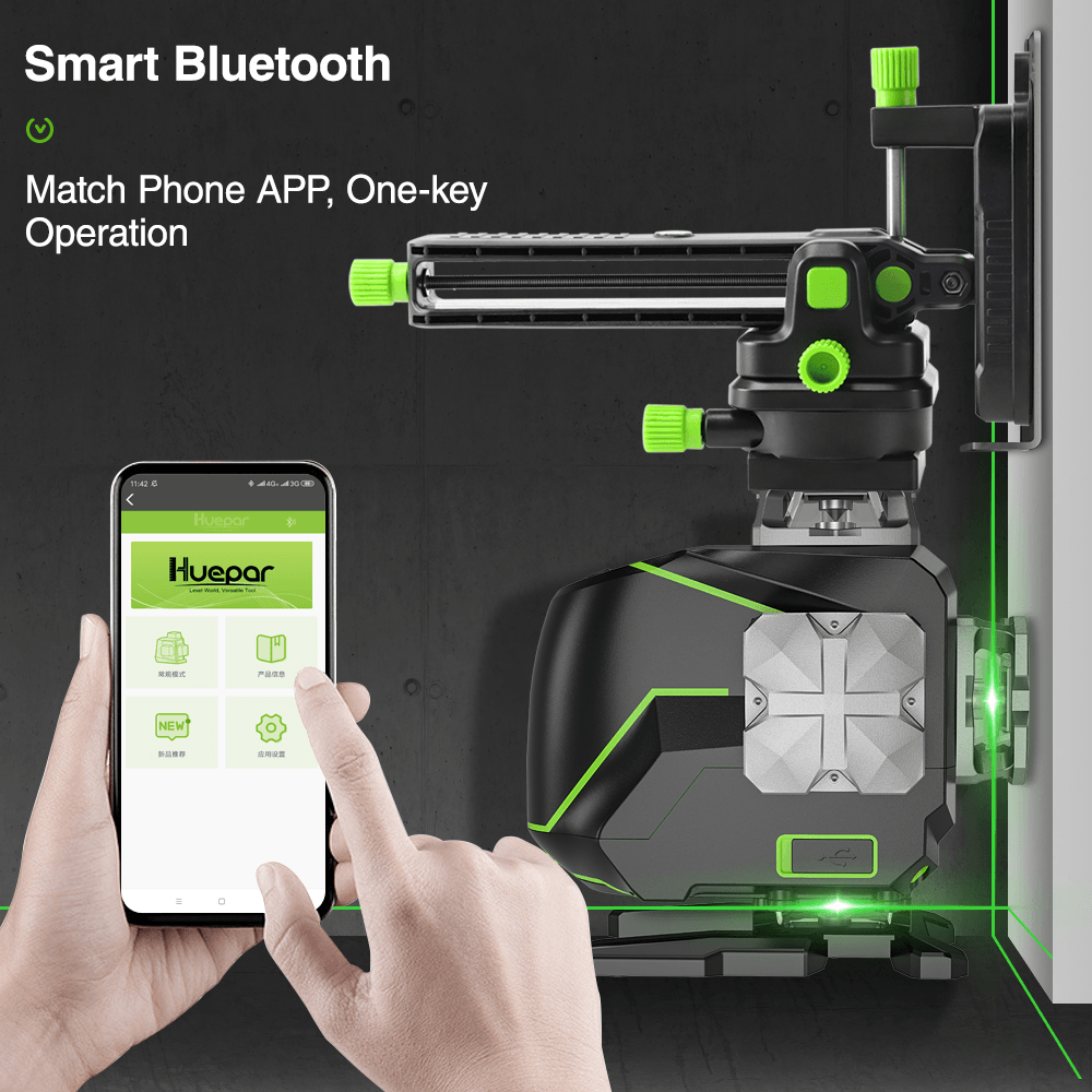 Huepar S04CG 16 Lines 4D Cross Line Laser Level Bluetooth & Remote Control Functions Green Beam with Hard Carry Case - MRSLM