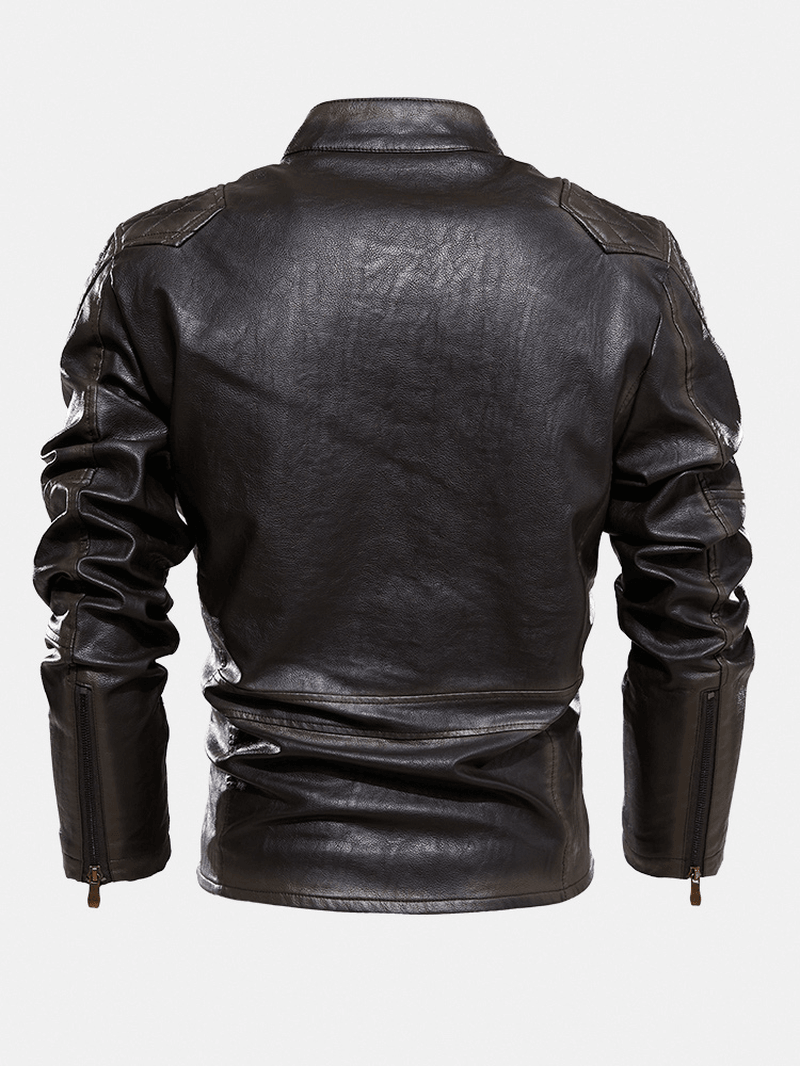 Mens Zip Front Velvet Lined PU Jacket with Zipped Welt Pocket - MRSLM