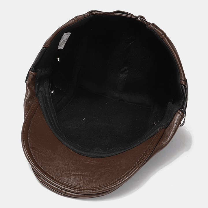 Men'S Leather Cap Personalized Piercing Strap Design Versatile Beret Caps - MRSLM