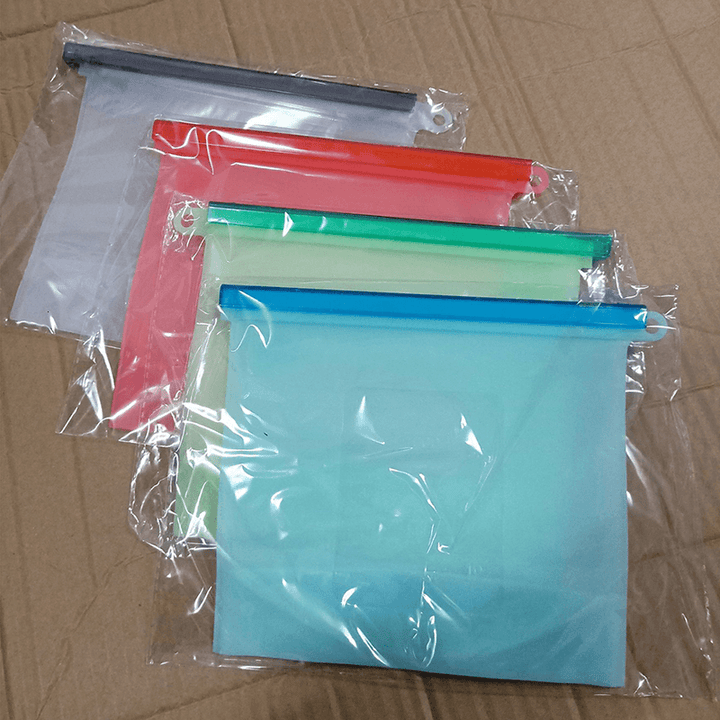 4Pcs 1000Ml Silicone Food Bag FDA Reusable Silicone Food Bag Ziplock Bag Leakproof for Freezer Preservation - MRSLM