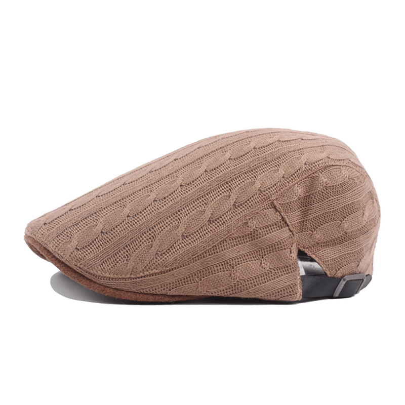 Mens Cotton Knitted Warm Beret Cap Buckle Adjustable Golf Sport Cabbie Forward Hat - MRSLM