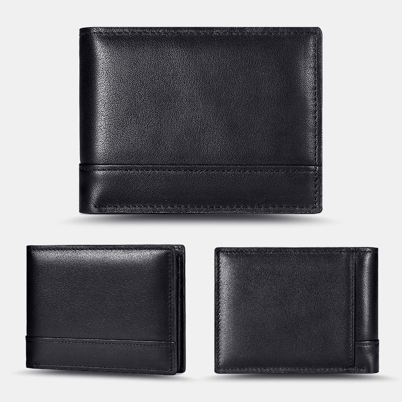 Men Genuine Leather RFID Anti-Theft Brush Multi-Card Slot Card Holder Coin Purse Money Clip Cowhide Wallet - MRSLM