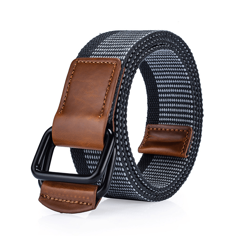 120CM Weaven Nylon Double Ring Leather Alloy Buckle Belt Military Tactical Durable Pants Strip - MRSLM