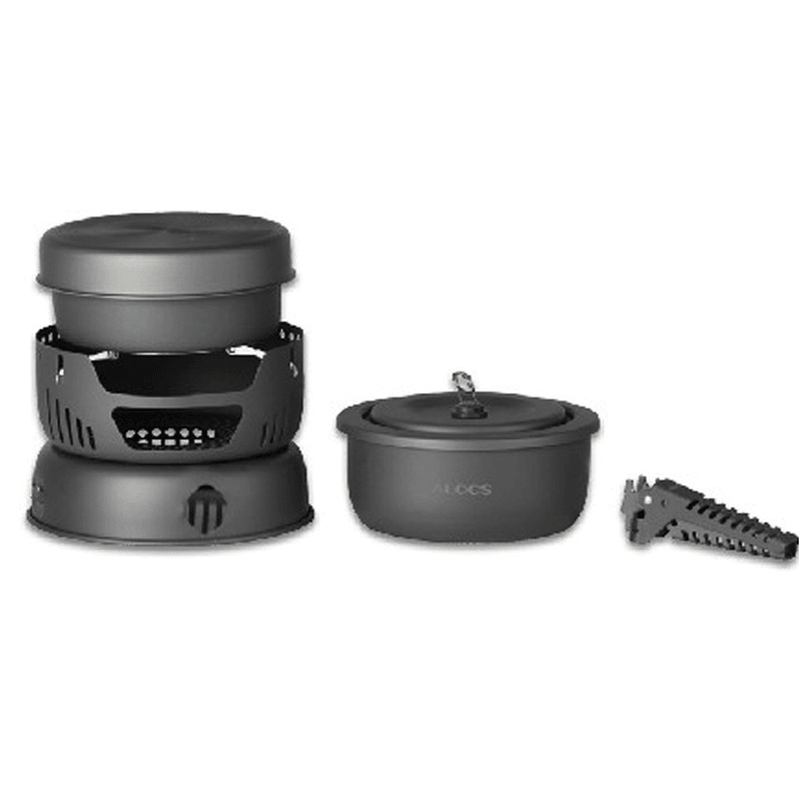 ALOCS CW-C05 10Pcs/Set 2-4 Person Outdoor Cookware Camping Alcohol Cooking Stove Cook Set for Camping Hiking Picnic Stove with Gripper Pot - MRSLM