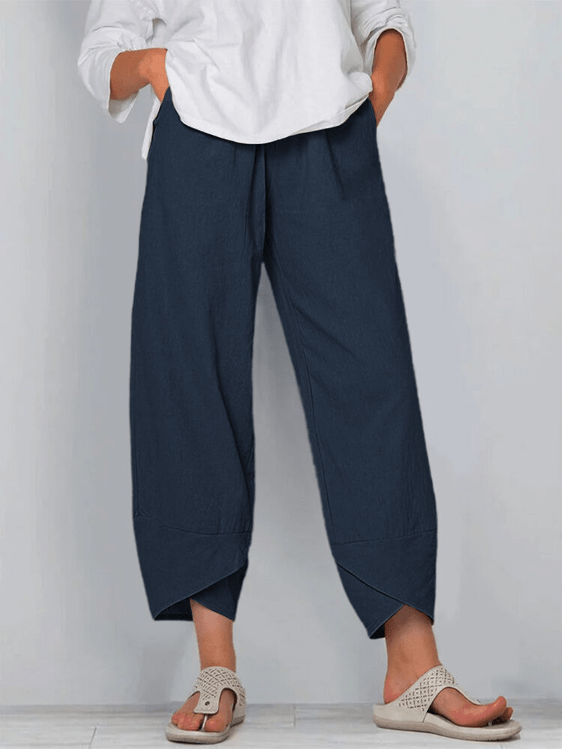 Solid Color Elastic Waist Casual Pants with Pockets - MRSLM