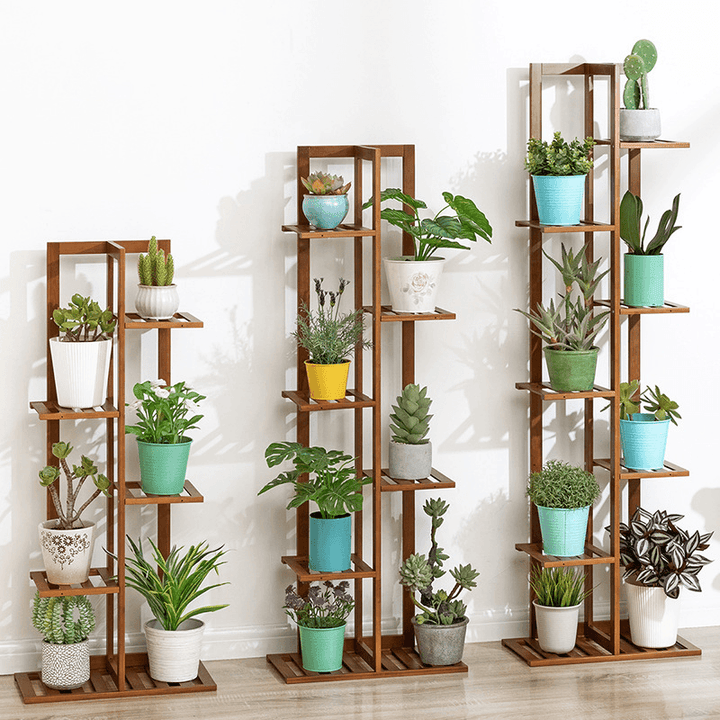 5/6/7-Tier Wooden Plant Stand Flower Pot Shelf Indoor Storage Display Rack - MRSLM