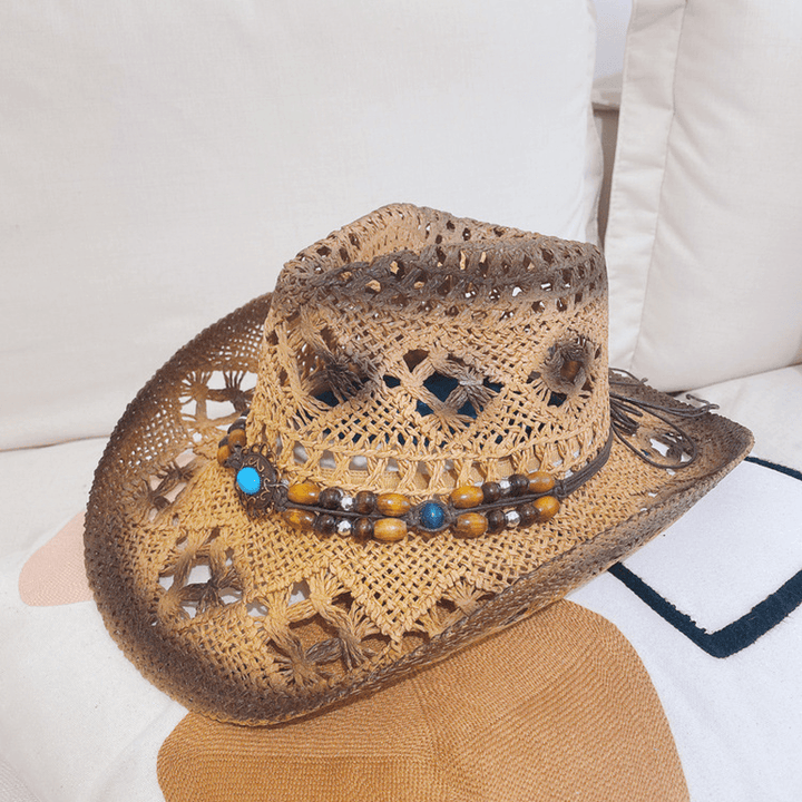 Outdoor Beach Hat Cowboy Straw Hat Top Hat Sunscreen Sun Hat - MRSLM