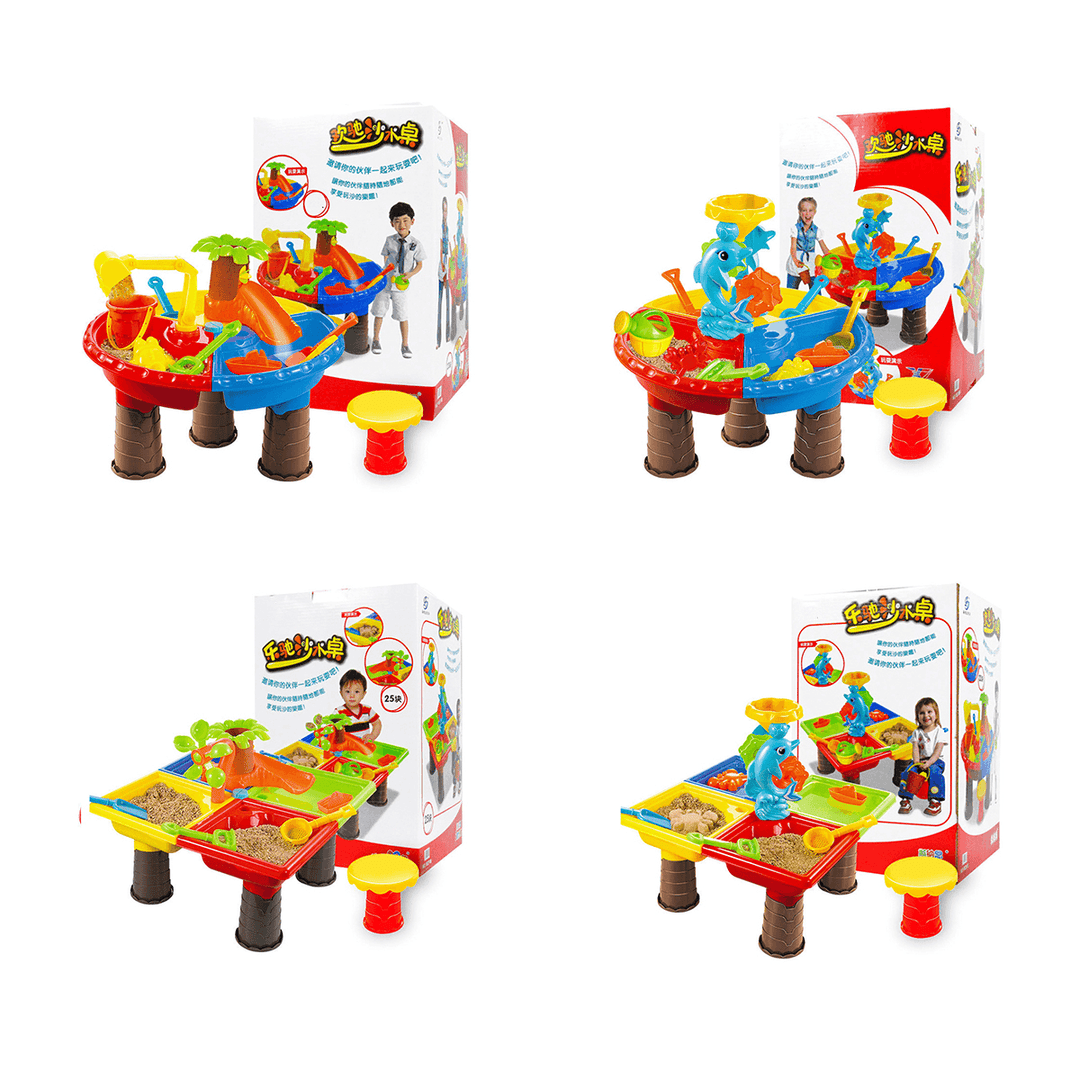 Children Sand Water Table Set Outdoor Beach Play Toys Sand Kids Bucket Shovel Chair Sand Pit Table - MRSLM