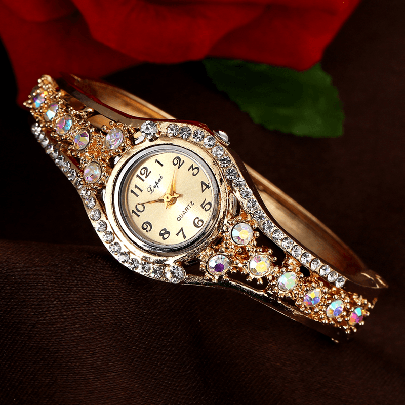 LVPAI XR1959 Fashionable Ladies Bracelet Watch Rhinestone Clock Quartz Watch - MRSLM