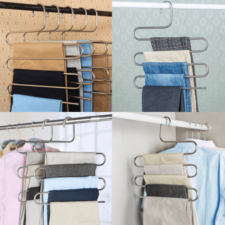 5 Layers Pants Hanger Trousers Towels Hanging Cloth Clothing Rack Space Saver - MRSLM