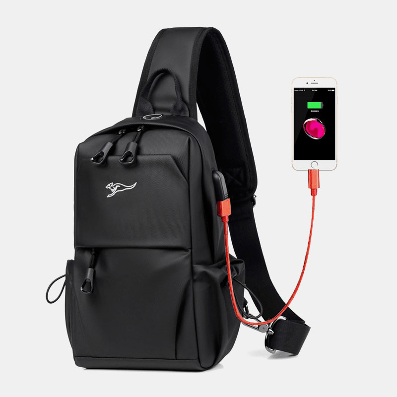 Men Waterproof Wear-Resisting USB Charging Chest Bag Multi-Pocket Anti-Theft Crossbody Shoulder Bag - MRSLM