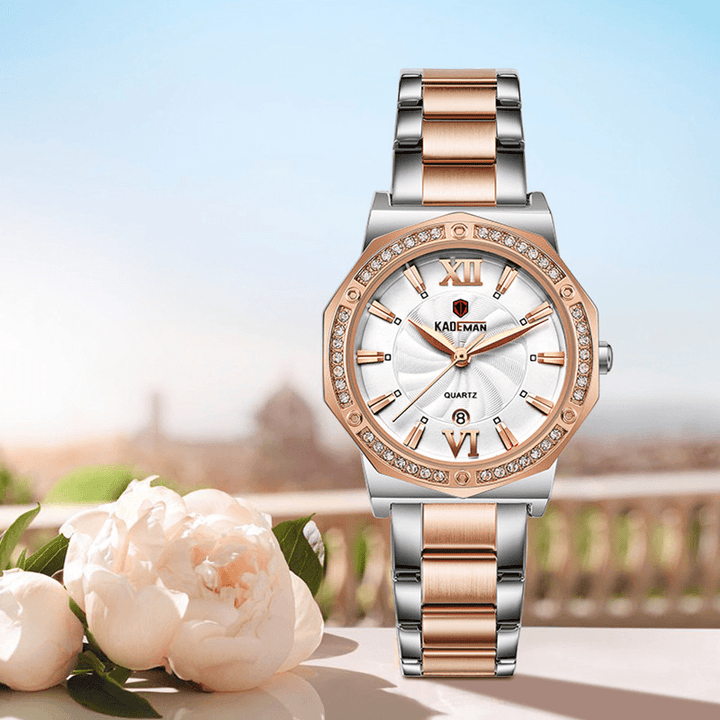 KADEMAN 829 Casual Female Watch 3ATM Waterproof Date Display Elegant Crystal Quartz Watch - MRSLM