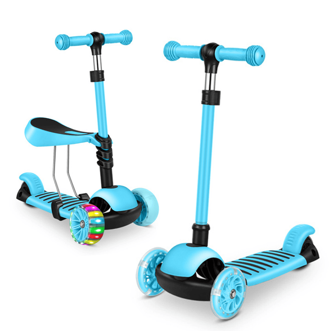 2-In-1 LED Kick Scooter Kids 3 Flashing Wheel Adjustable Height Balance Toddler Gift - MRSLM