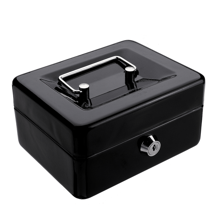 Mini Portable Money Safe Storage Case Black Sturdy Metal with Coin Tray Cash Carry Box - MRSLM