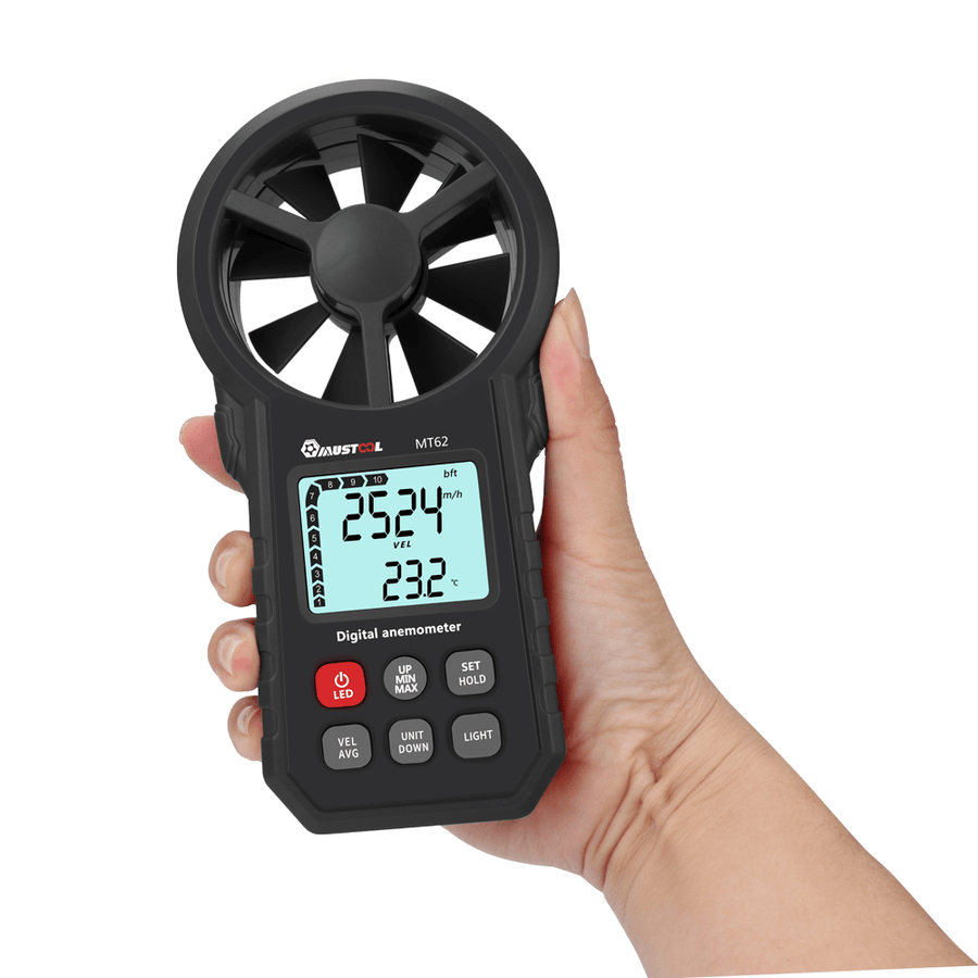 MUSTOOL MT62 Digital Anemometer Beaufort Wind Scale Measure Real-Time + Average Wind Speed Measure Air Volume Measure Wind Speed Meter with Temperature Test - MRSLM