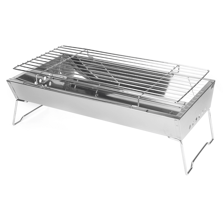 45X24X7.5Cm Stainless Steel Grill Outdoor Stainless Barbecue Portable Camping Barbecue Grill Multifunction Wood Stove - MRSLM