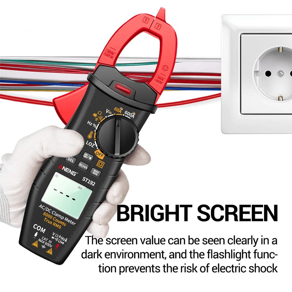 ANENG ST192 Digital Clamp Meter AC/DC Current True RMS 6000 Counts Multimeter Ammeter Voltage Tester Car Amp Hz Capacitance NCV Ohm Test - MRSLM