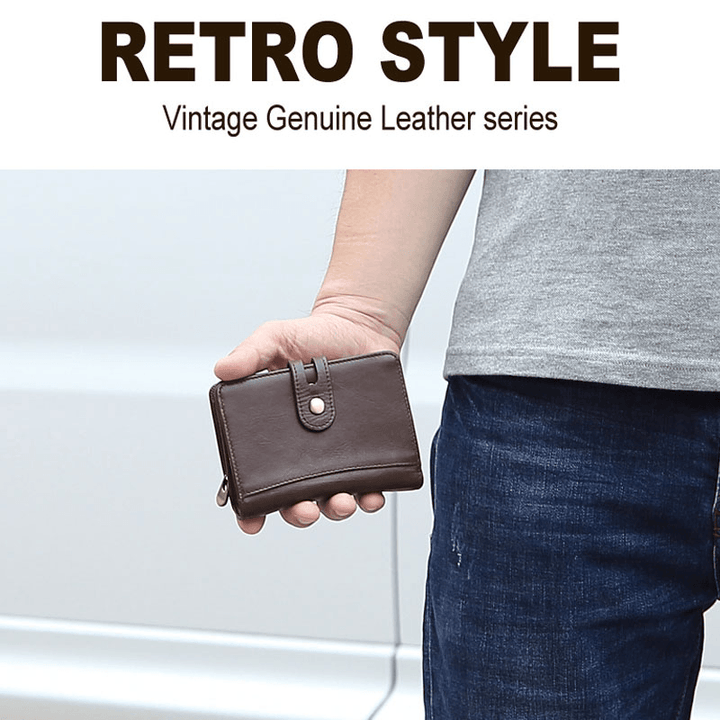 Men Genuine Leather Fashion Design Retro Style Zipper Wallet - MRSLM